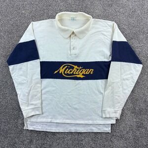 Vintage Michigan Wolverines Rugby Shirt Boys XL White Long Sleeve Polo Shirt